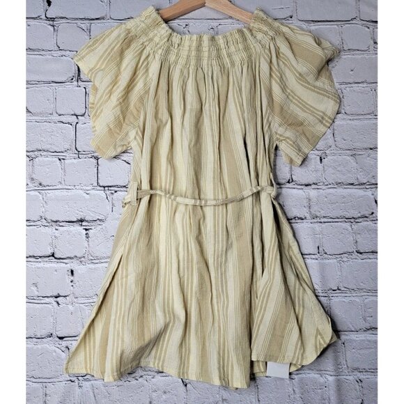 Faithfull The Brand 100% Cotton Sunshine Yellow White Stripe Off Shoulder Size 2 - Picture 7 of 11